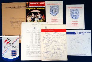 Football memorabilia / autographs, England v Norway, 1980, selection of items in FA outer folder