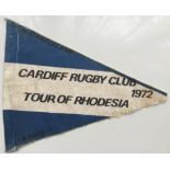 Rugby memorabilia, Cardiff Rugby Tour of Rhodesia 1972, a scarce & unusual cloth pennant from an