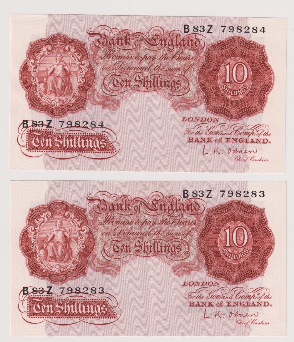 Bank Notes, 3 consecutive L.K. O'Brien One Pound notes O63J 176475, 76 and 77 together with 2 - Image 2 of 2