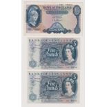 Bank Notes, 6 notes to comprise L.K. O'Brien Five Pound note H50, Jasper Hollom £5 notes A13 and