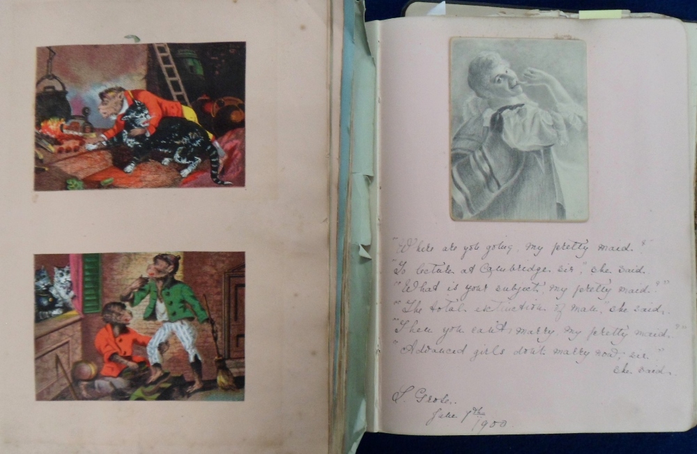 Ephemera, Victorian/Edwardian scrap albums (2) containing original artwork (approx. 50), scraps, - Image 2 of 5