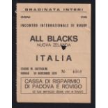 Rugby ticket, Italy v New Zealand 28 November, 1979, scarce match ticket from match played at Rovigo