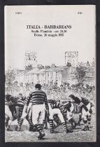 Rugby programme, Italy v Barbarians 26 May, 1985 scarce official match programme for game played