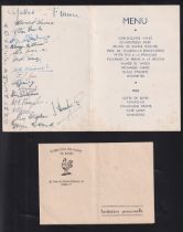 Rugby autographs, France v Wales 1947 after match dinner menu signed by 16 members of the Welsh