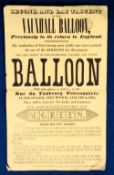 Ephemera, Hot Air Balloon poster dated January 9th 1837, 'Second and Last Ascent of the Vauxhall