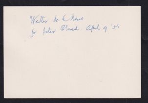Autograph, Walter de la Mare (1873-1956), a signature in biro on card 'Walter de la Mare for Peter