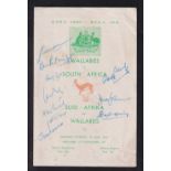 Rugby programme / autographs, South Africa v Australia, 10 August, 1963 official match programme for
