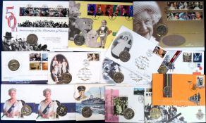 Coin Commemorative Covers, selection inc. Puppets 2001, Berlin Airlift 1999, Queen Mother various (