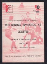 Rugby programme, Genova Invitation XV v Leinster, 6 Sept, 1996, scarce official match programme