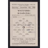 Football programme, Watford v Reading, 4 December, 1943, Football League South (single sheet, tc,