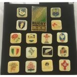 Rugby badges, 1995 South Africa Rugby World Cup cased pin set containing all 16 nations plus large