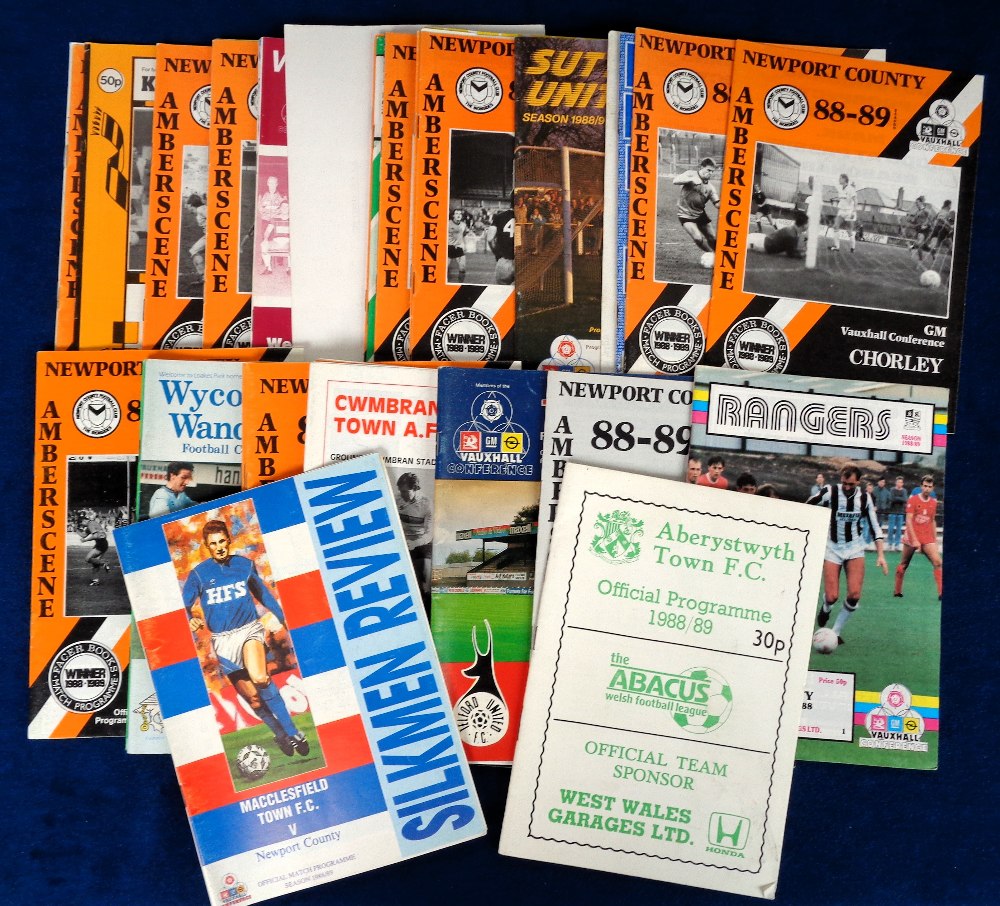 Football programmes, Newport County FC, 1988/89, collection of home & away programmes from the