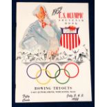 Olympics, USA, 1952 U.S. Olympics Souvenir Book for Rowing Try-outs at Lake Quinsigamond 3-5th