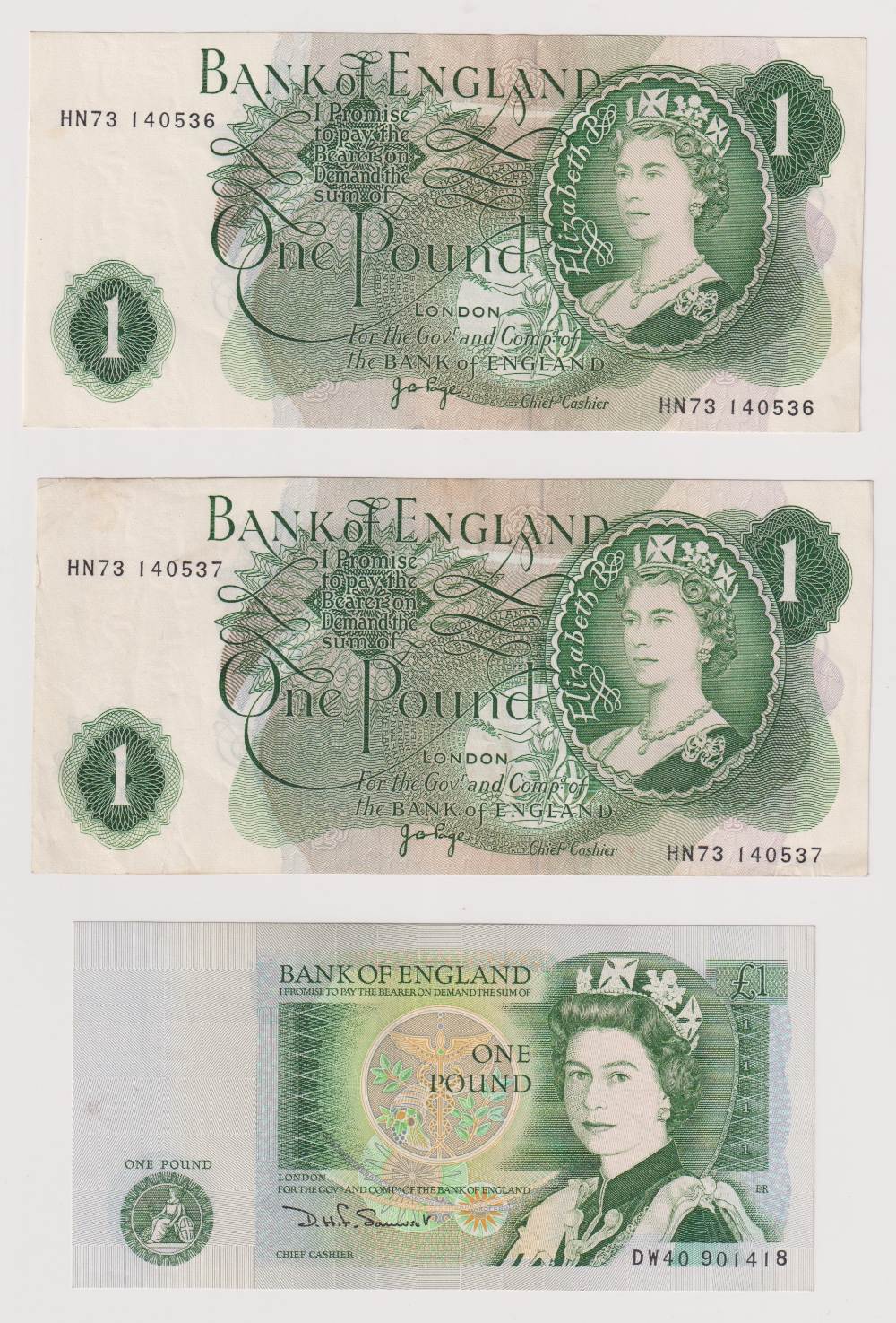 Bank Notes, 6 One Pound notes to comprise K.O. Peppiatt blue M94E, L.K. O'Brien B74L, J.B. Page - Image 2 of 2