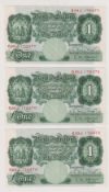 Bank Notes, 3 consecutive L.K. O'Brien One Pound notes O63J 176475, 76 and 77 together with 2