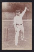 Cricket postcard, G.H. Hirst, Yorkshire & England, photographic card showing Hirst in bowling stance