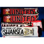 Football memorabilia, Manchester United v Swansea, 4 different woollen half & half scarves, 20 May