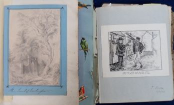 Ephemera, Victorian/Edwardian scrap albums (2) containing original artwork (approx. 50), scraps,