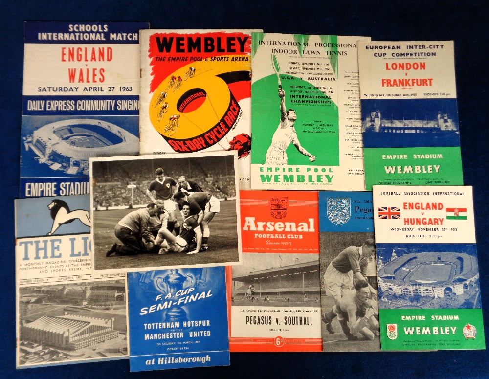 Sports programmes, selection, football (5) inc. England v Hungary 1953, London v Frankfurt 1955,