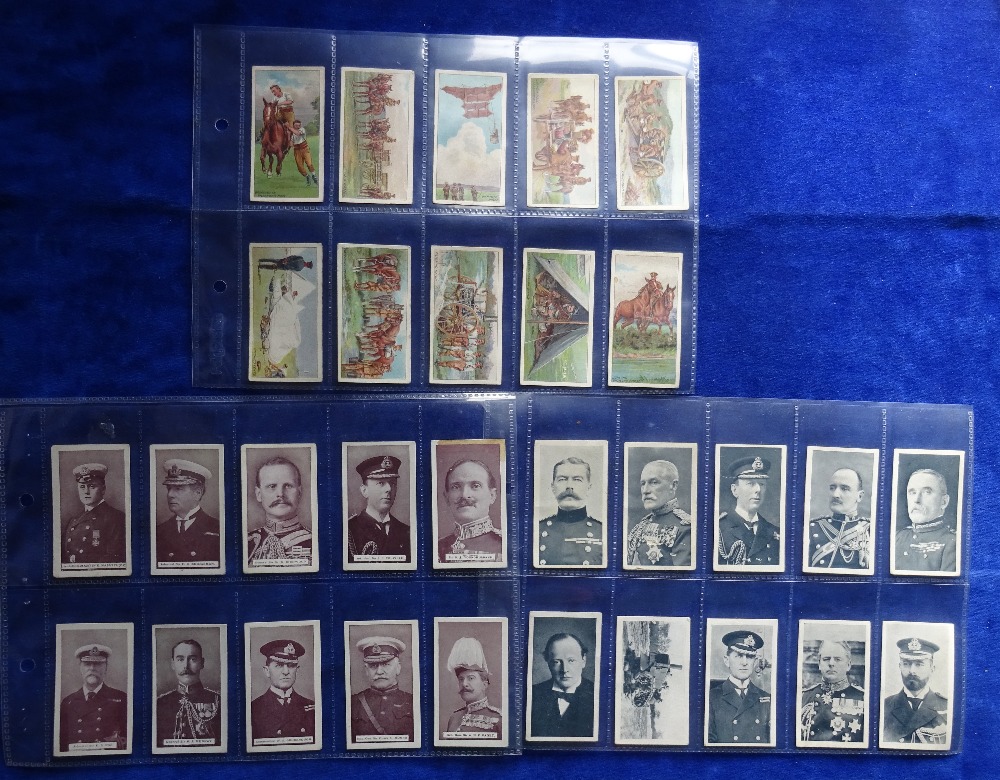 Cigarette cards, Wills Scissors, 5 sets and 1 near set, Britain's Defenders red descriptive backs,