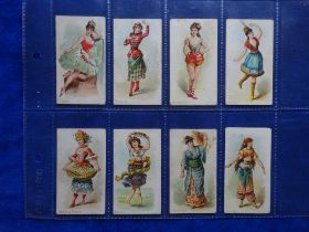 Cigarette cards, Kimball Dancing Women, 8 cards Cuban, English, Austrian, Polish, Rococo French,