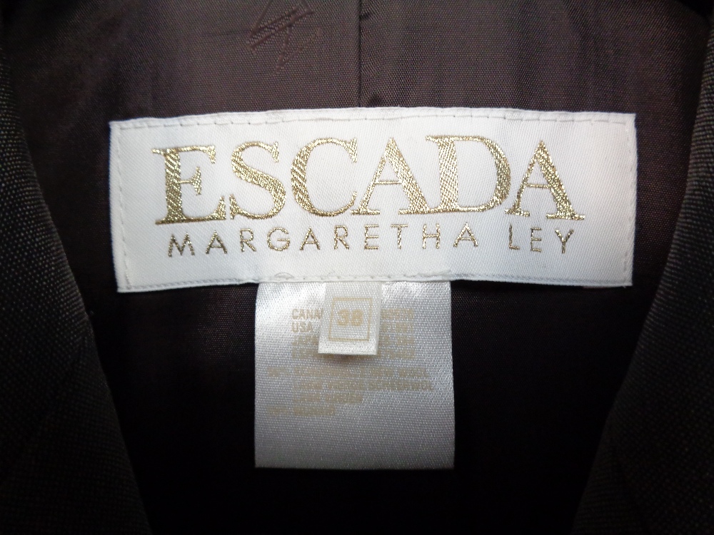 Designer Clothing, Escada Margaretha Ley chocolate brown 50% new wool 50% mohair trouser suit (chest - Image 2 of 8