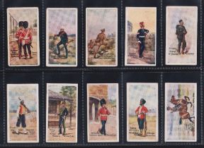 Cigarette cards, Duncan & Co Types of British Soldiers, 10 cards (fair/a few near gd)