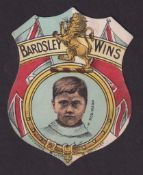 Trade card, Sharpe's 'Play Up Football' card, 'Bardsley Wins' with W. Robinson inset, plain back (