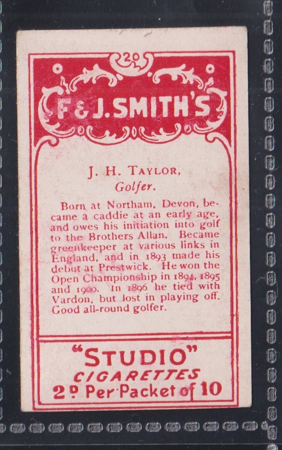Cigarette card, Smith's Champions of Sport (Red back), Golf, type card, no. 20 J H Taylor Golf, ' - Image 2 of 2