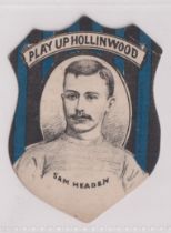 Trade card, Baines Shield, Football, Play up Hollinwood with Sam Headen inset (corner crease top