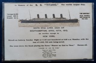 Postcard, Titanic, a scarce In Memorium RP for the sinking of the Titanic, with details of the ship,