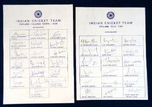 Cricket autographs, India, two Indian Touring Sheets both complete with original signatures for