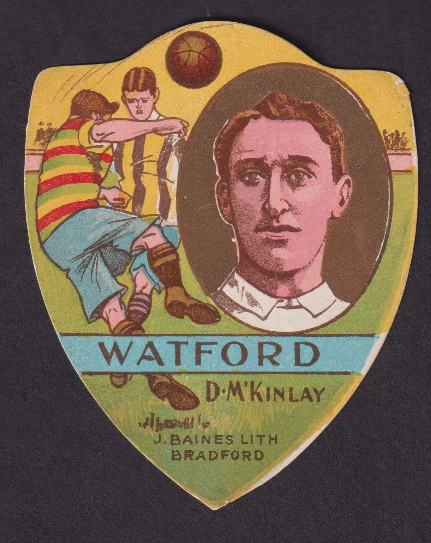 Trade Card, Baines Shield, Football, Watford type card with D. M'Kinlay inset (vg) (1)