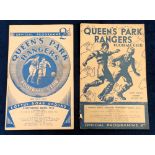 Football programmes, QPR v Bournemouth & Boscombe, two programmes, 10 April 1937, Division 3 (South)