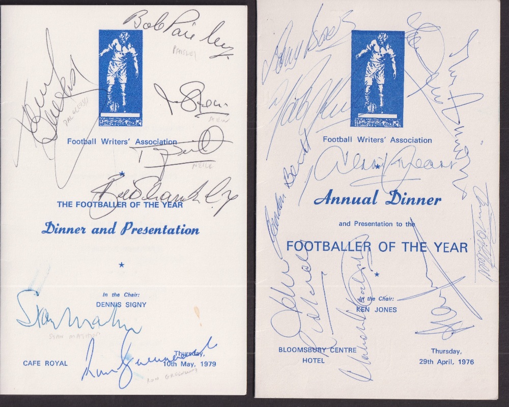 Football autographs, Football Writers Association, Footballer of the Year Annual Dinner Menus