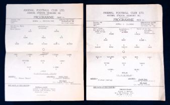 Football programmes, Arsenal FC, two single sheet home programmes v Gillingham 4 February 1964,