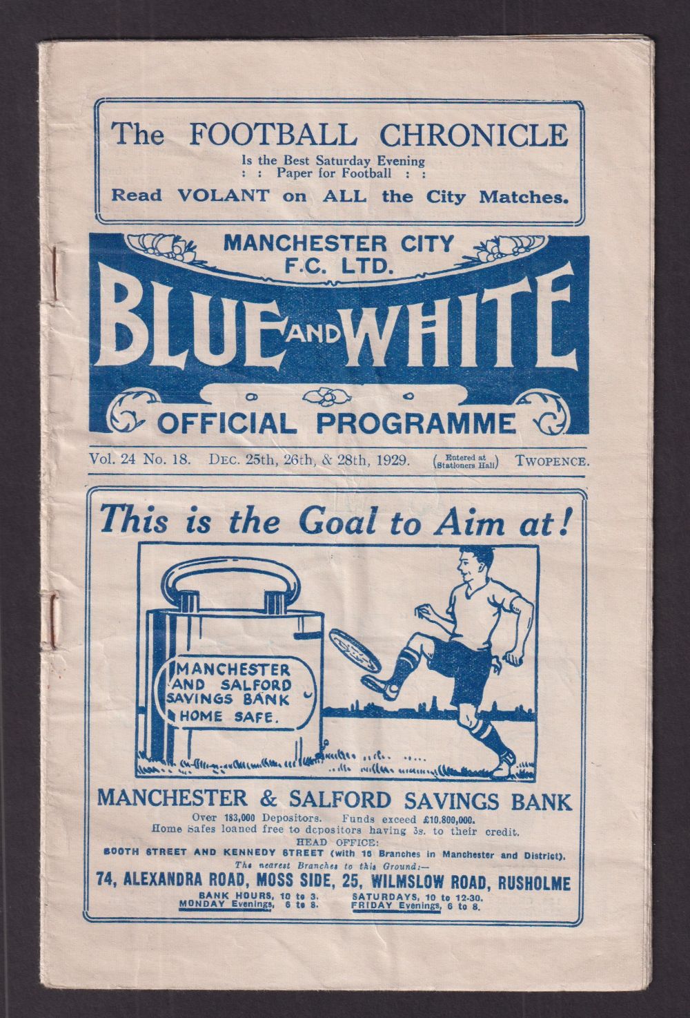 Football programme, Manchester City, a triple match home issue covering games played on 25, 26 &