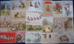 Postcards, a collection of 48 cards to include Anthropomorphic (animals and birds) (24), M. Morris