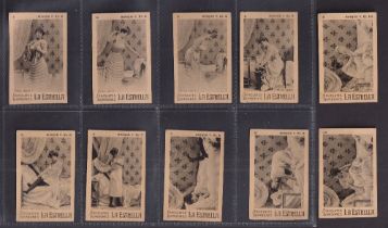 Trade cards, Spain, La Estrella Chocolates, 3 'M' size sets, 'Ultimo cigarro' (10 cards), 'El Bafio'