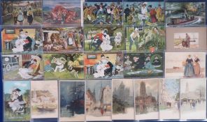 Postcards, a collection of 77 cards to comprise H. Fleury (28 mostly comic) and Henri Cassiers (49