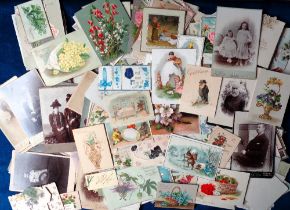 Ephemera, a selection of Victorian greetings cards to include Easter images, flowers, die-cut and