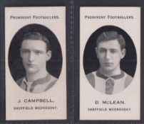 Cigarette cards, Taddy, Prominent Footballers (London Mixture), Sheffield Wednesday, two cards, J.