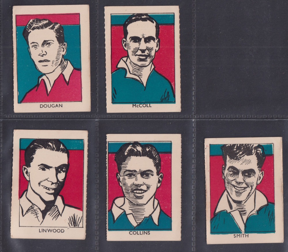 Trade cards, M M Frame, Sports Stars, Footballers, five cards, 'M' size, no 19 Dougan Hearts, no