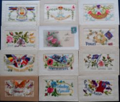 Postcards, Silks, a collection of 24 silk cards, with 23 embroidered and 1 printed. Includes 19th