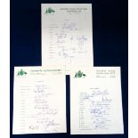 Cricket autographs, Australia, three official autograph sheets for the Australian Touring side