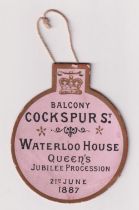 Ephemera, Queen Victoria Jubilee Procession (21st June 1887) bauble shaped pink and gold coloured