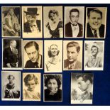 Autographs, a selection of 14 postcards and postcard signed photographs by cinema stars and stars of