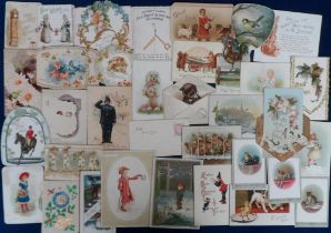 Ephemera, Greetings Cards, a collection of 80 Victorian and Edwardian cards to include birds, comic,