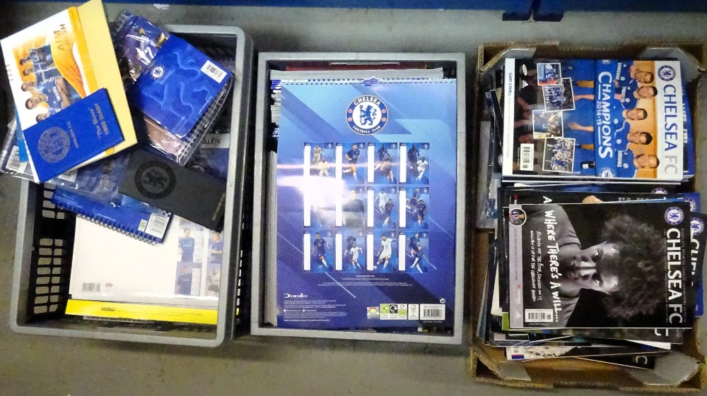 Football publications, Chelsea FC, 3 boxes containing a large quantity of calendars, diaries and fan