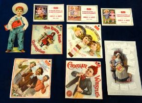 Trade cards, USA, 9 non-insert advertising cards including 4 large display cards for Chocolate